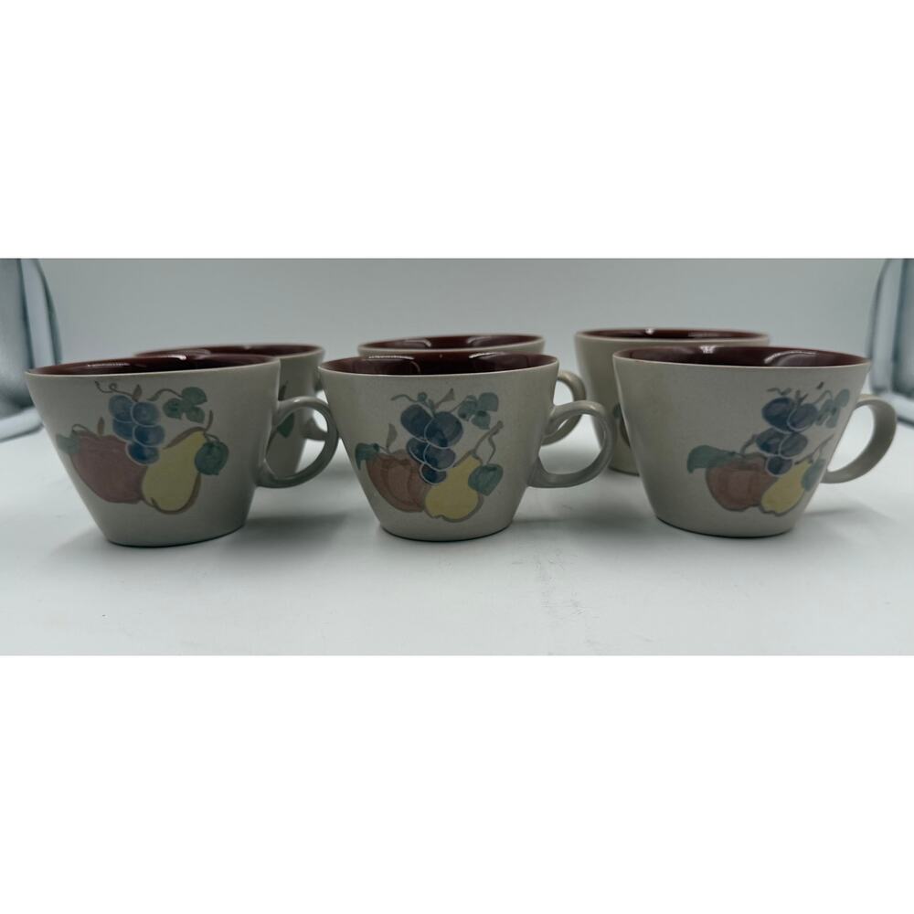 Vintage Lot of 6 Chatham Pottery Tea Cups Country Harvest Fruit Pattern